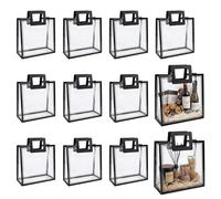 10PCS Transparent plastic gift bags with square handles. Reusable PP gift bags, suitable for weddings, bridal showers, birthdays, baby showers, and small business events,8.66"×3.94"×8.66" (Black)