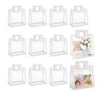 10PCS Transparent plastic gift bags with square handles. Reusable PP gift bags, suitable for weddings, bridal showers, birthdays, baby showers, and small business events,8.66"×3.94"×8.66" (White)