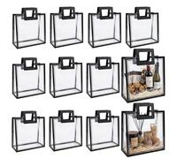 10PCS Transparent plastic gift bags with square handles. Reusable PP gift bags, suitable for weddings, bridal showers, birthdays, baby showers, and small business events,8.66"×3.94"×8.66" (Black)