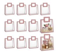 10PCS Transparent plastic gift bags with square handles. Reusable PP gift bags, suitable for weddings, bridal showers, birthdays, baby showers, and small business events,8.66"×3.94"×8.66" (Pink)