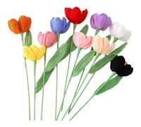 10pcs Tulip Crochet Flowers Finished Handmade Flowesr Artificial Flower Bouquets Diy Graduation Gift for Valentine's Day