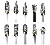 10pcs Tungsten Carbide Steel Double Cut Rotary Burrs Set, 3*6mm Rotary Tool Accessories for Plastic, Stone, Drilling Engraving Polishing, Metal Grinding Bit for Grinder Drill, DIY WoodWorking Carving