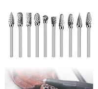 10Pcs Tungsten Carbide Steel Double Cut Rotary Burrs Set, Carbide Die Grinder Bits Compatible with Dremel Rotary Tool Accessories for Wood Metal Grinding Polishing Engraving Drilling Carving