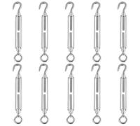10PCS Turnbuckle Wire Tensioner M8 Heavy Duty 304 Hook & Eye Rope Cable Tension Set Adjustable Garden Wire Tensioner Kit for Clothesline Railing Decking Plants Fence - Silver