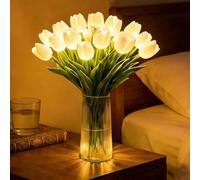 10PCS Twinkling Tree Tulips Night Light,Tulip Lamp Artificial Flowers,Never-Fade Artificial Tulips,Warm LED Plant Light up Flowers for Bedroom Decor,Radiant Romantic for Women,Mothers Day (White)