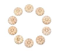 10PCS Unfinished Wood Rosettes Little Onlay Appliques Decoration (Dia-3cm/1.18"), Unpainted Round Flower Carving Craft Decals for Home Chests Cabinet Cupboard Dresser Bed Wall Wardrobe Furniture