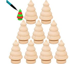 10pcs Unfinished Wood Tree Wood Christmas Tree Figures Blank Graffiti Wooden Tree for Arts Handmade Crafts