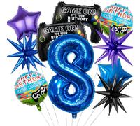 10pcs Video Game Party Balloons Decorations, Video Game Controller Themed Party Mylar Balloon, Number 9 Navy Blue Purple Birthday gamer Party Decoration (Number 10)