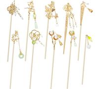 10PCS Vintage Retro Pearl Gold Chinese Hanfu Asian Flower Butterfly Hair Chopsticks Hairpins for Women Girls