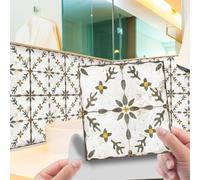 10pcs Vintage Stick on Tiles Peel and Stick Backsplash Wall Tiles 6"x 6" Waterproof Self Adhesive Tile Sticker for Kitchen Bathroom Room Camper Fireplace