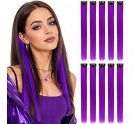 10PCS Violet Pop Clip In Hair Extensions for Women - 22 Inch Heat Friendly Hair Strands with Secure Clips for Concerts, Festivals, Parties, Selfies, Nights Out & Bold Glam Styling Looks