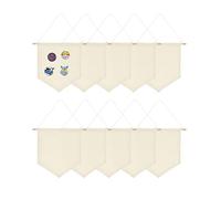 10Pcs Wall Canvas Banners, White Beige Blank Canvas with Wooden Dowel, Enamel Pin Wall Display for Badge, Buttons, Lapel Collections
