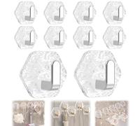 10PCS Water Ripple Hexagonal Self Adhesive Hooks,Waterproof Drill Free Adhesive Hooks,Transparent Wall Hanging Luxury Key Hook,Heavy Duty Wall Mounted Storage for Office Living Room (Silver)