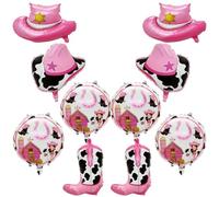 10Pcs Western Cowgirl Party Balloons Set,Cowgirl Birthday Decorations With Boots and Hats,Baby Shower Party Supplies Cowgirl Theme Party Supplies Decorations (Pink)