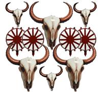 10Pcs Western Longhorn Cow Balloons Wagon Wheel Cowboy Foil Balloons for Western Party Wall Cowboy Cowgirl Wild West Decorations Last Rodeo Bachelorette Party Decorations Supplies