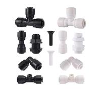 10pcs White Black 1/4 6.35mm Bulkhead Union Connector Tee Elbow Aquarium Quick Coupling RO Water System Plastic Pipe Fittings Connector(3)