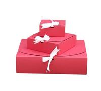 10PCS White/Brown/Black/Red/Blue Multi Size Paper Box Party Gift Box Ribbon Wedding Birthday Handmade Candy Biscuit Box(Red,11.5x11.5x5cm)