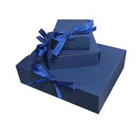 10PCS White/Brown/Black/Red/Blue Multi Size Paper Box Party Gift Box Ribbon Wedding Birthday Handmade Candy Biscuit Box(Dark blue,11.5x11.5x5cm)