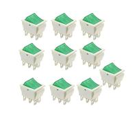 10Pcs WHITE-GREEN 6PIN 31x25mm KCD4 Rocker Switch ON-OFF With Light Power Switchs 16A 250VAC/ 20A 125VAC