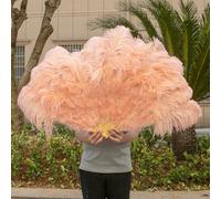 10PCS White Ostrich Feather Fan for Photography Props Stage Performance Dance Fan Feathers Folding Fan Wedding Party Decoration-052 Powder pink-100 CM Fan