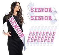 10Pcs White Senior 2026 Satin Sashes with Pink Glitter Letters- 2026 Graduation Celebrations Sashes - Senior Cheer Sash - Cheerleader Sash - Class Competition Sashes