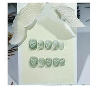 10pcs White Short Style Handmade Fake Nails Love Ice Green Press On Nail DIY Manicure(S)