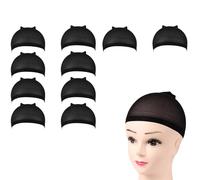 10pcs Wig Caps, Combed Cotton Breathable Stretchy Ultra Thin Nude Hair Net Hat to Hold Wig in Place, Unisex Invisible Stocking Caps Universal Fits for Men or Women (Black)