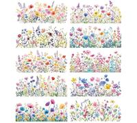 10Pcs Wildflower UV DTF Rub On Transfers Glass Cups Vases Furniture | Wildflower Meadow Design in Soft Watercolour Pink Purple Blue and Yellow, Craft Gift for Flower Lovers and Home Decor Fans