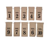 10Pcs Wine Bags, 14 X 6 1/4 Inches Hessian Numbered Bottle Gift Bags with Drawstring for Blind Tasting (Brown)