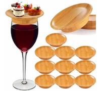 10PCS Wine Glass Charcuterie Topper,Bamboo Wine Glass Topper Coasters,Charcuterie Wine Glass Topper,Wine Glass Charcuterie Board Prevent Red Wine from Splashing for Family Gatherings,Restaurants,Bars