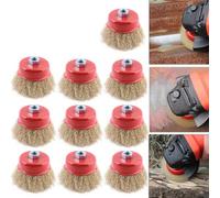 10Pcs Wire Cup Brush Wheel 75mm 3" For Angle Grinder M10 Crimped Brass Coated Uk
