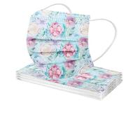 10PCS Women Elegant Floral Print Disposable_FaceCoverings 3 Layers Face Protection Breathable Dustproof Half Face Bandana with Elastic Earloop Adjustable Nosebridge for Outdoor Use (D229)