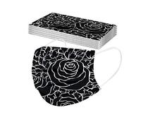 10PCS Women Elegant Floral Print Disposable_FaceCoverings 3 Layers Face Protection Breathable Dustproof Half Face Bandana with Elastic Earloop Adjustable Nosebridge for Outdoor Use (Z004)