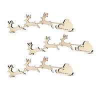 10pcs Wooden Christmas Santa Sleigh Reindeer Craft Shape Unfinished Cutouts Blank DIY Slices 4mm Plywood Pieces Art Ornament Decoration (7.5cm)