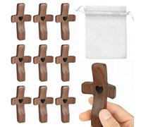 10Pcs Wooden Cross, Cross My Heart Encouragement Gifts, Small Wood Cross for Pocket Prayers, Handheld Protection Wooden Crosses, Fingertip Stress Relief Gifts for Adults Kids Daily Encouragement