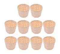 10pcs Wooden Desktop Storage Basket for Remote Controls Snacks | Khaki Finish, Graceful Retro Design, Beautiful Weaving Lines, Compact Tabletop Organiser for Small and Household Sundries