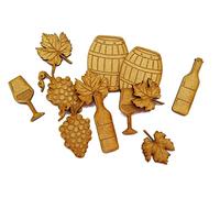 10pcs Wooden MDF Shape Wine Barrel Grape Leaf Glass Decor Ornament Laser Embellishment (6cm)