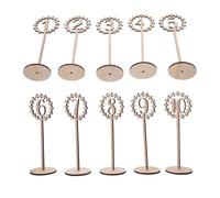 10pcs Wooden Table Numbers with Freestanding Holder Base | Beige Hollow-out Design, Smooth Bottom, Chic Classic Styling for Banquet Halls, Parties, Seating Assignments and Receptions