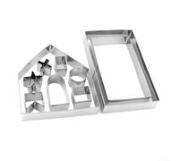 10pcs Xmas House Cookie Cutter Set for Biscuit Cake Pastries For Mold Stainless Steel Kitchen Tools for Cupcake Chocolate Jelly Fondant Marzipan DIY Baking