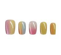 10pcs XS, S, M Handmade Candy Color Cat's Eye False Nails Rainbow Gradient Press On Nails Short Ballerina Coffin Fake Nails For Girl Summer Luxury Decoration(M)