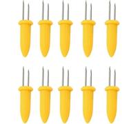 10Pcs Yellow Corn Holders, Stainless Steel Corn Cob Holders Corn On The Cob for BBQ Fork Skewers Home Cooking Parties Camping Outdoor Cooking Tools and Accessories Barbecue Utensils