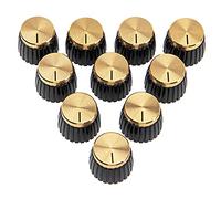 10Pcs Yootones Guitar Amp Amplifier Push on fit Knobs Black with Gold Aluminum Cap Top Compatible with Marshall Amplifiers with 6mm Diameter Pots