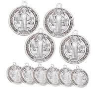 10pcs Zinc Alloy Saint Benedict Protection Medals with Cross Pattern Charms for DIY Necklaces Bracelets Keychains Religious Crafting Projects and Jewelry Making