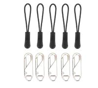 10pcs Zip Puller with Pull Rope, Fix Zip Puller Slider Repair Replacement Kit,Backpack Pack Straps Accessories,Suitable for Zipper Replacement of Clothing Bags(Silver)