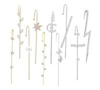 10PCSEar Cuff Crawler Earrings for Women,Helix Hook Earrings Wrap,Lightning Bolt Wrap Earring, Rhinestone Piercing Climber Earring, Trendy Gold & Silver Non-Pierced Ear Cuffs for Daily & Party