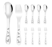 10Piece Cutlery Set,Stainless Steel Silverware Set, Self-Feeding Utensils Include 5 Spoons & 5 Forks,Mirror Polished Safe Flatware for Children Over The Age of 4 and Adults(Silver)