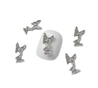 10Pieces Butterfly Nail Charms 3D Alloy Silver Rhinestones for Acrylic Nails Manicure Accessories Manicure Accessories