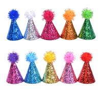 10Pieces Small Party Hat For Dogs And Cats With Glitters Design And Adjustable Strap Suitable For Birthday Celebration Festival Pet Hat