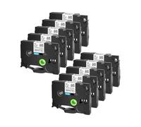 10PK 6-24mm Label Tape Compatible for Brother Tze-S231 Tz-S131 S631 Black On White Strong Adhesive Tapes for P-Touch PT-1010(12mm)