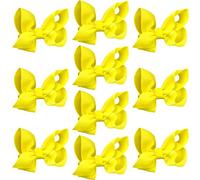 10pk Neon Yellow Hair Bows Knots Clips Slides Grips 3" Inch 7.6cm Solid Colour Girls School Hairbow Accessories